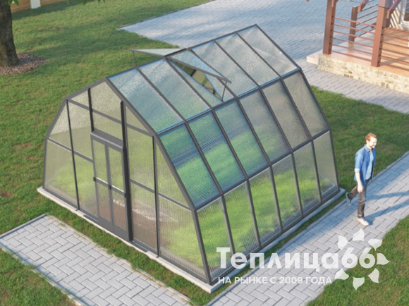 Теплица Рада Иткуль из поликарбоната, 4,5х4 метра, графитовая